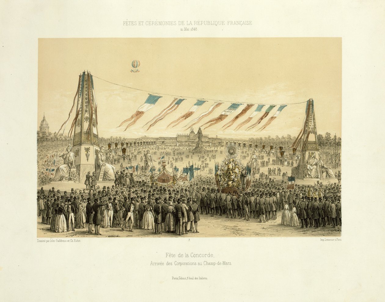 Fête de la Concorde, şirketlerin gelişi, Champ-de-Mars, Paris, 1848 by Michel C. and Gaildrau, Jules Fichot