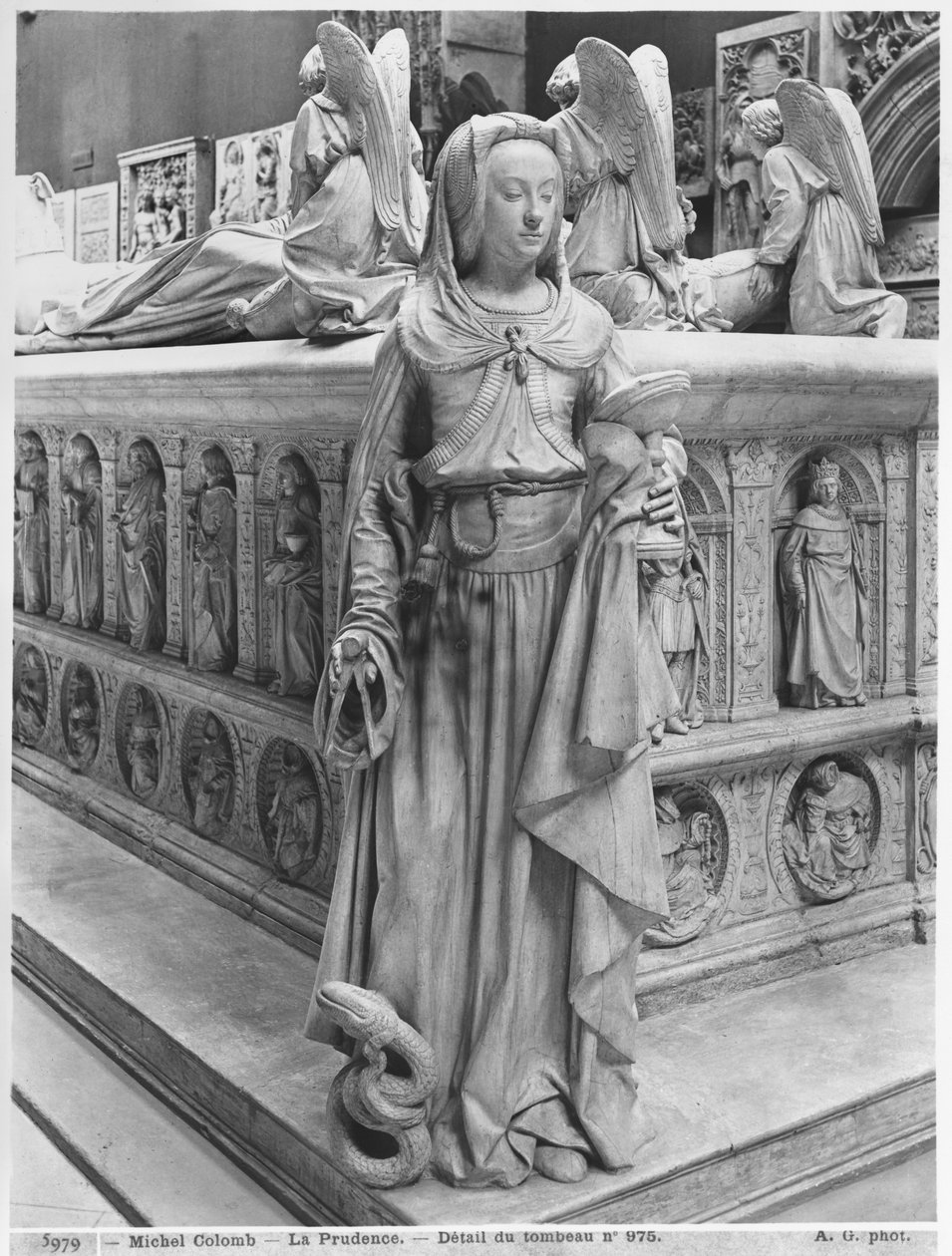 Nantes, St. Peter and St. Paul Cathedral, Tomb of Francis II, Duke of Brittany and Marguerite of Foix, detail of Prudence, 1502-07 plaster cast from marble see also 345884 bw photo by Michel Colombe