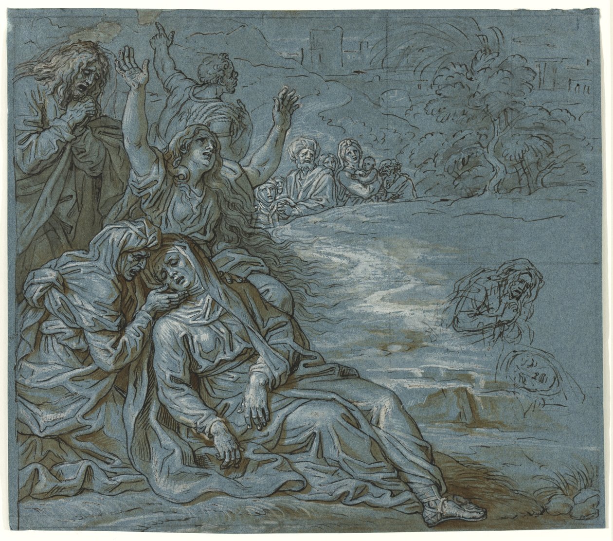 Lamentation, c.1680 (pen & ink with wash over pencil on paper) by Michel des Gobelins Corneille