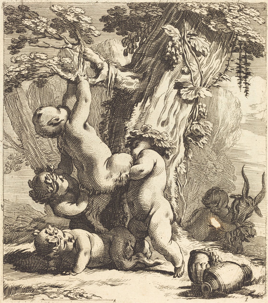 Putti ve Faunlar Asma Tırmanıyor by Michel Dorigny