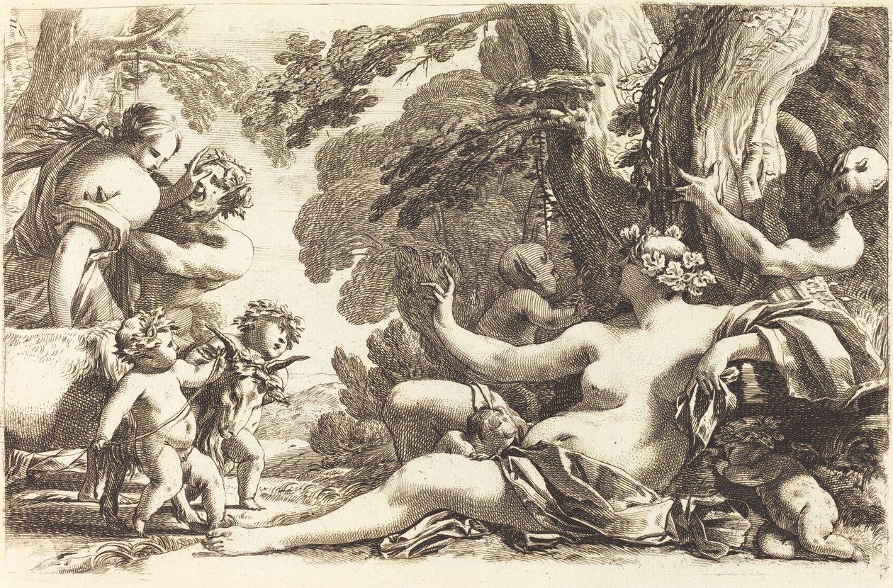 Çocuklarla Oturan Bacchante by Michel Dorigny
