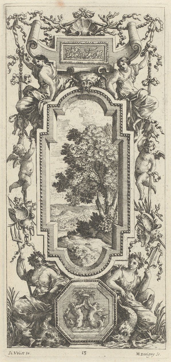 Bir Deniz Manzarası ve Bir Deniz Kabuklu Süs Paneli by Michel Dorigny, after Simon Vouet