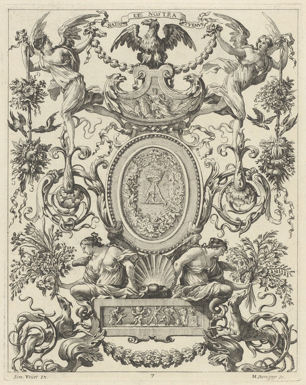 Üstünde Kartal Taşıyan Süs Panosu ve Sloganı NATOS ET NOSTRA TUEMUR by Michel Dorigny, after Simon Vouet