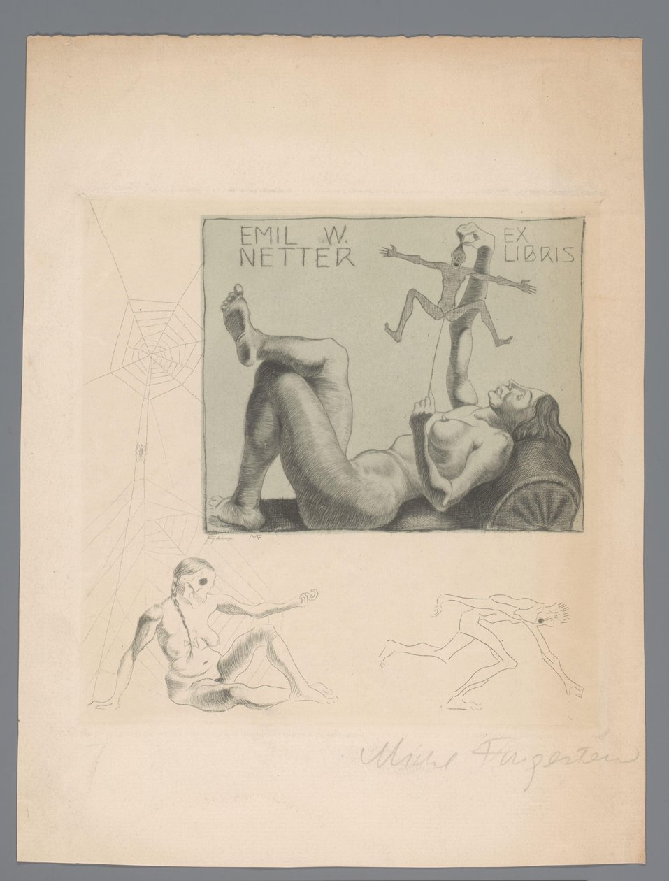 Ekslibris van Emil W. Netter by Michel Fingesten (signed by artist)