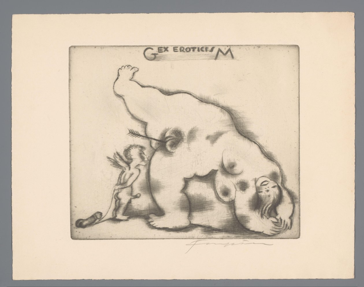Exlibris van Gianni Mantero Gex eroticisM (nesne üzerine başlık) by Michel Fingesten (signed by artist)