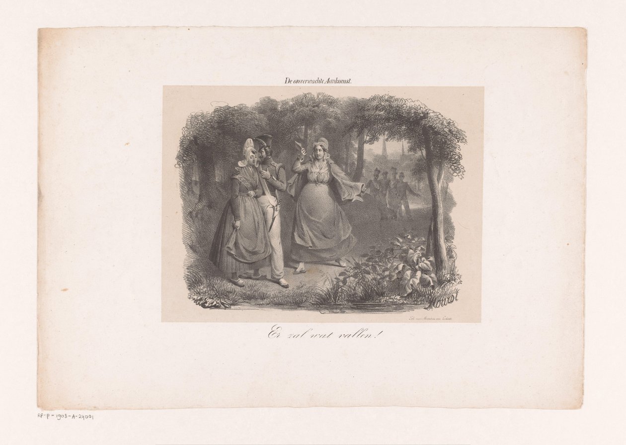 Çift aşık ve kızgın anne Beklenmeyen varış (nesne üzerindeki başlık) by Michel Mourot