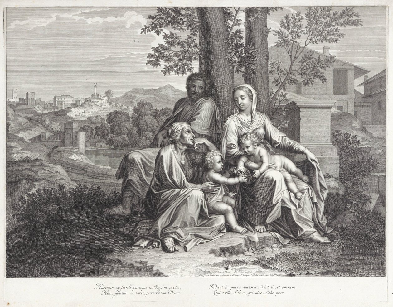 Elizabeth ve Vaftizci Yahya ile Kutsal Aile by Michel Natalis