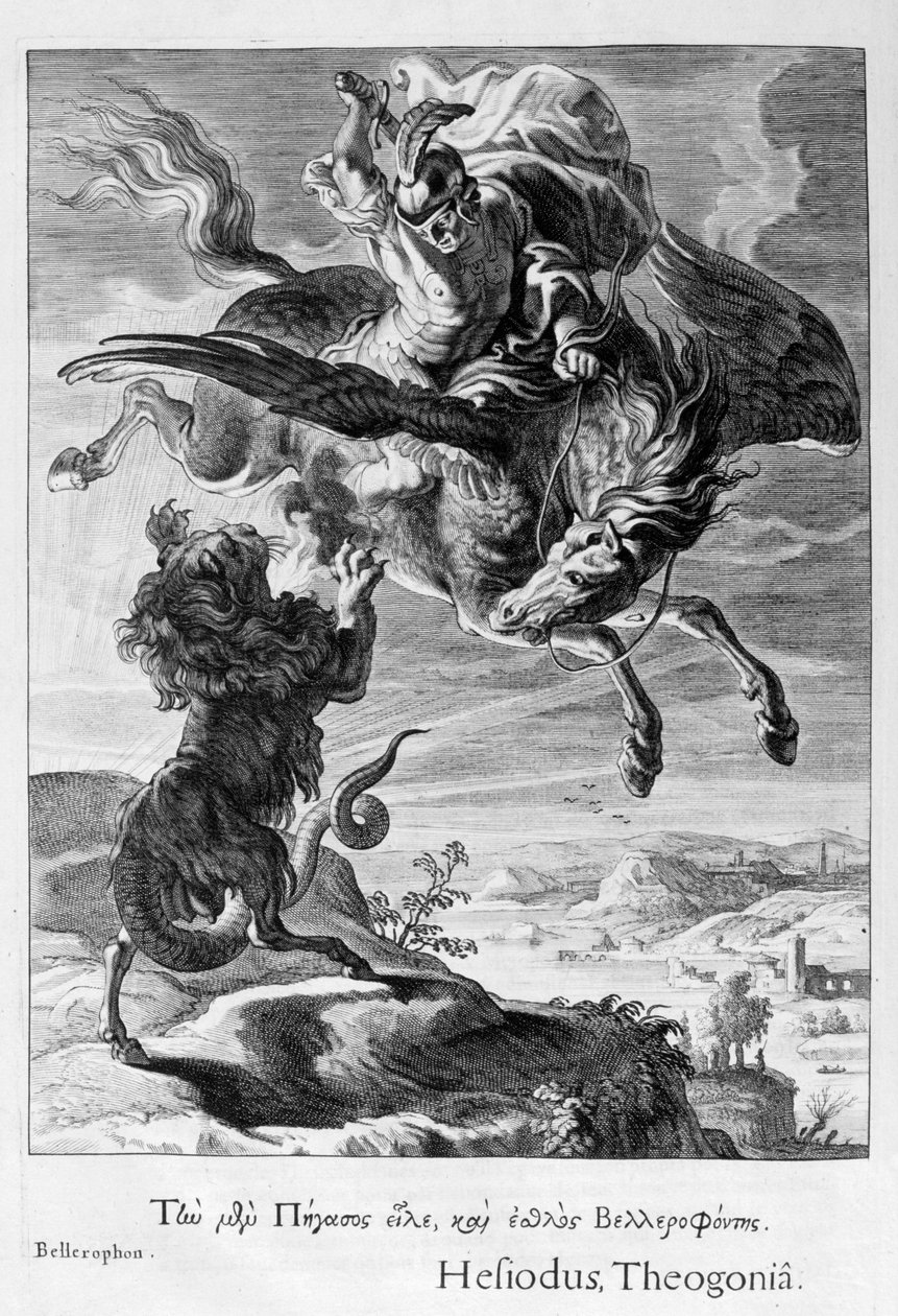 Bellerophon, Chimera ile savaşır, 1655 by Michel de Marolles