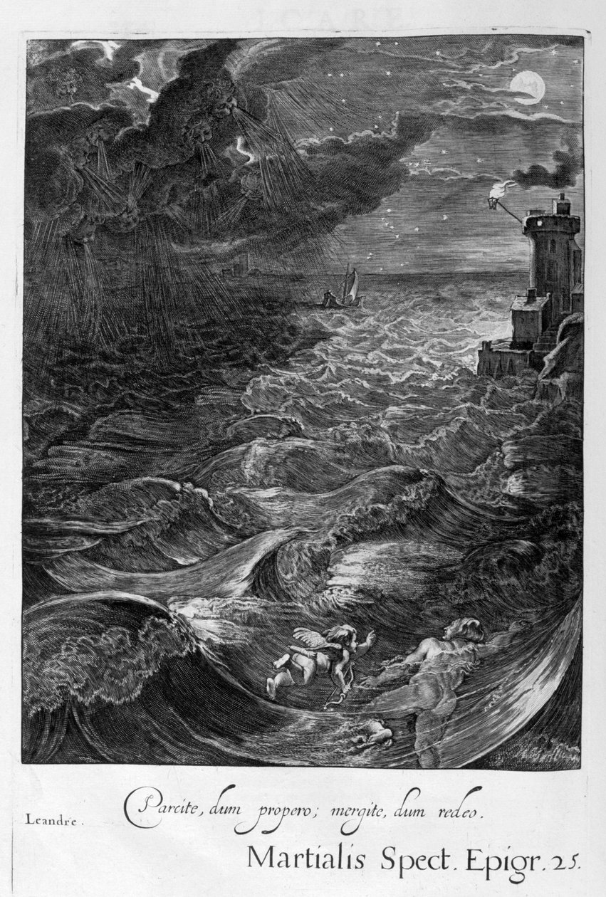 Leander, Kahraman Metresi ile Karşılaşmak için Hellespont