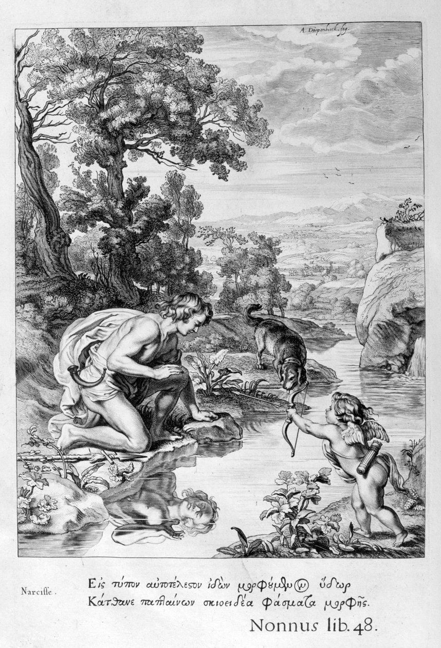 Kendi yansımasına aşık olan Narcissus, 1655 by Michel de Marolles