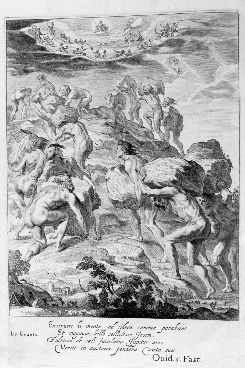 Devler, dağları üst üste yığarak Cennete tırmanmaya çalışırlar, 1655 by Michel de Marolles