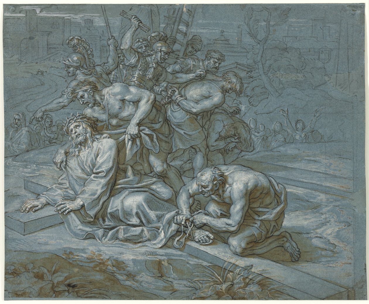 İsa Çarmıhta Soyunmuş, 1680 dolayları (tebeşir üzerine kalem ve mürekkep ve kağıt üzerine kurşun kalem) by Michel des Gobelins Corneille