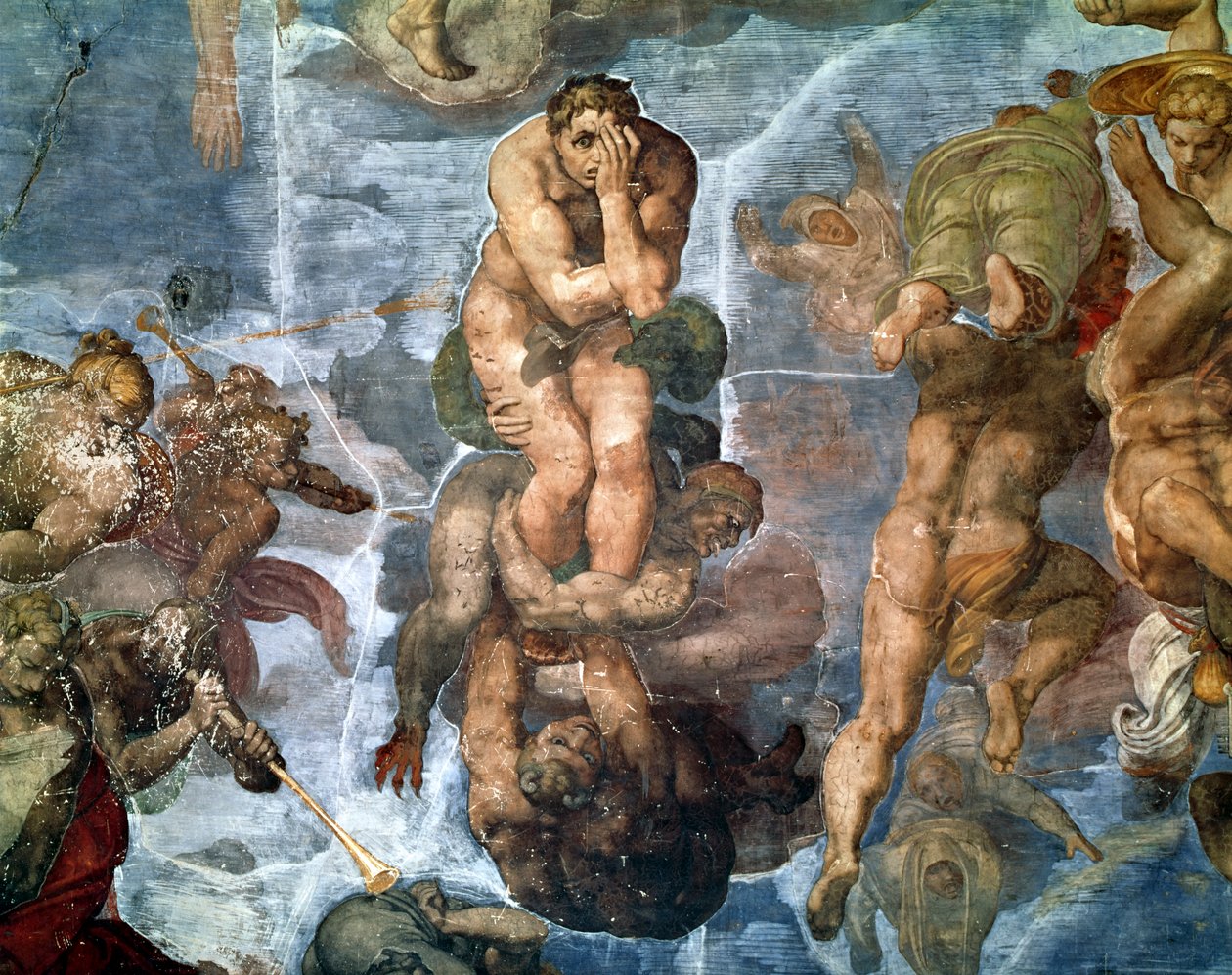 Sistine Şapeli: Son Yargı, lanetlilerden birinin detayı, 1538-41 by Michelangelo Buonarroti