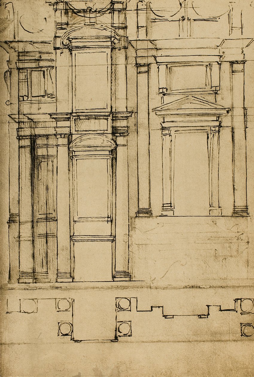 Architectonic study for the Medici Chapels in the basilica of San Lorenzo; drawing by Michelangelo. Casa Buonarroti, Florence by Michelangelo Buonarroti