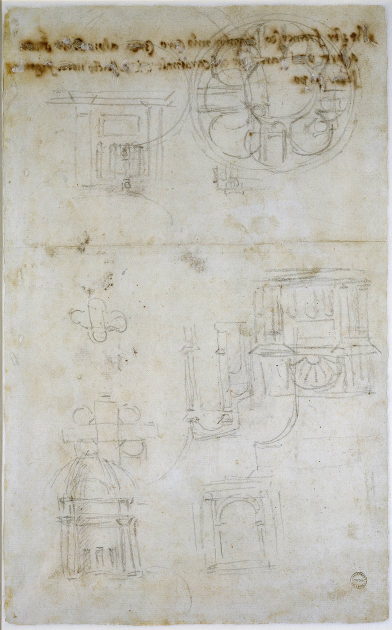 Architectural Studies, c.1560 (kağıt üzerine siyah tebeşir) by Michelangelo Buonarroti
