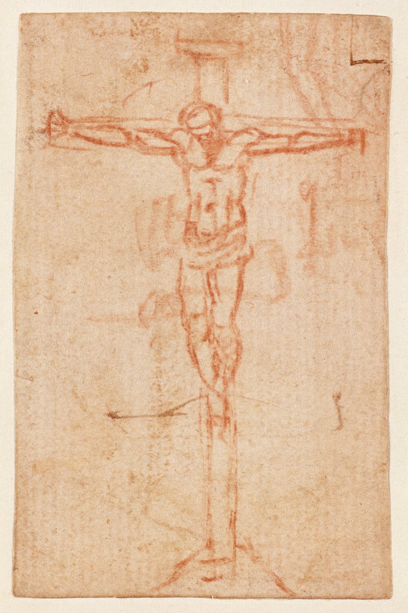 İsa çarmıhta (kağıt üzerinde kırmızı tebeşir) by Michelangelo Buonarroti