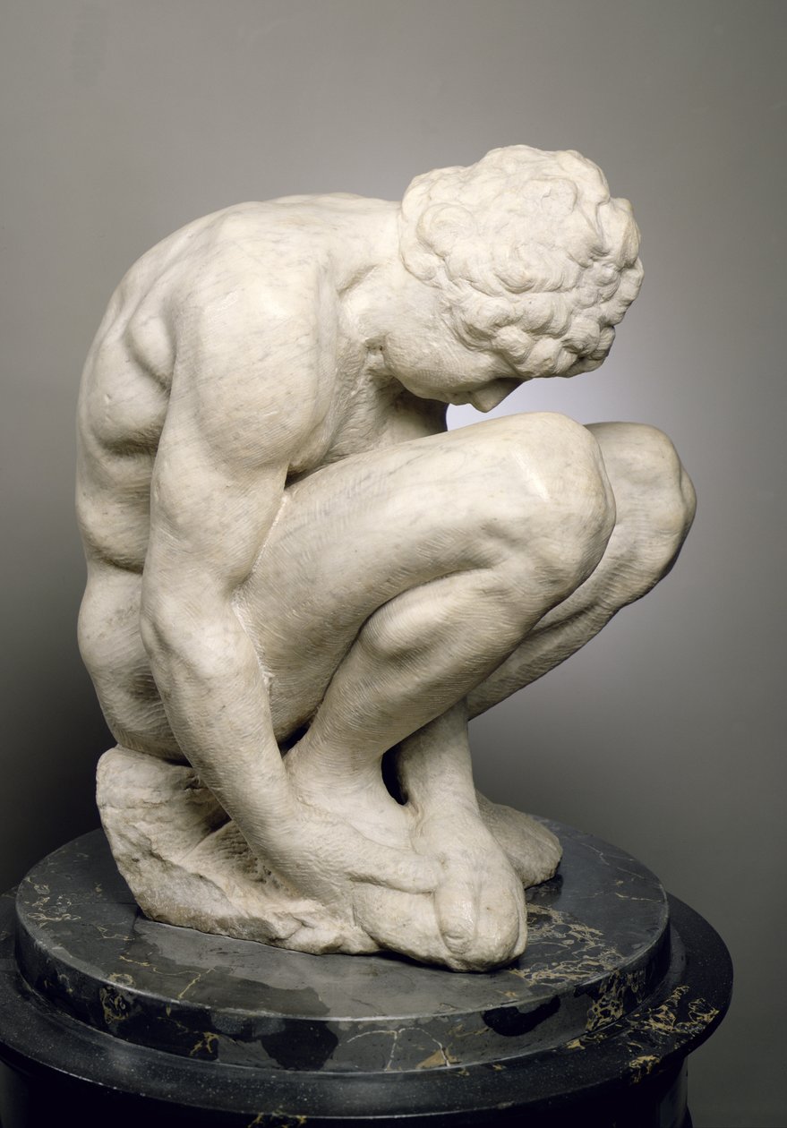Crouching Boy, c.1530-34 (mermer) (ayrıca bkz. 73704) by Michelangelo Buonarroti