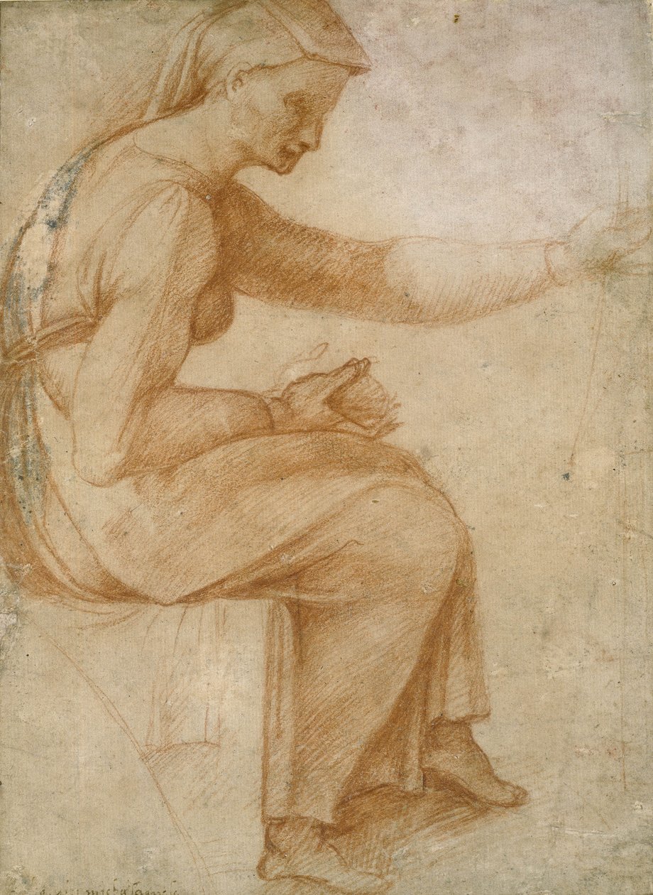 Sistine Tavanından detay (soluk devetüyü kağıda kırmızı tebeşir) by Michelangelo Buonarroti