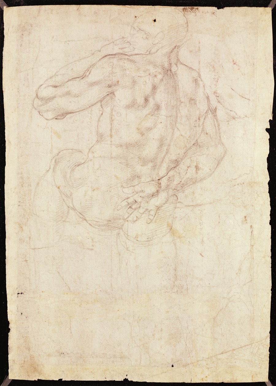 Drawing of a male standing figure (chalk on paper) by Michelangelo Buonarroti