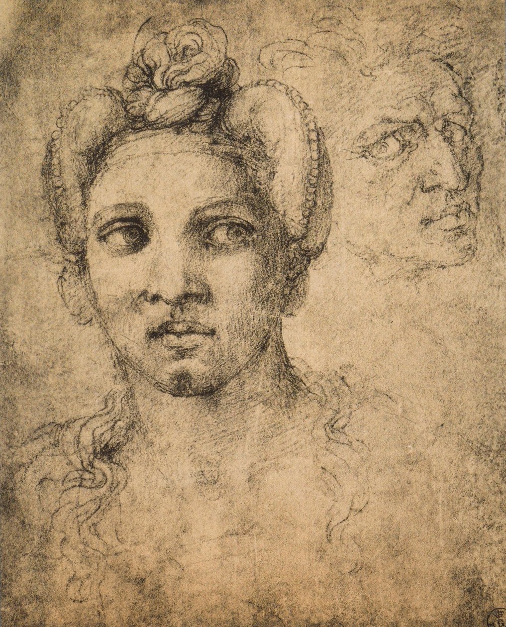 Michelangelo tarafından çizim kadın kafası. Çizimler ve Baskılar Dolabı, Uffizi, Floransa by Michelangelo Buonarroti