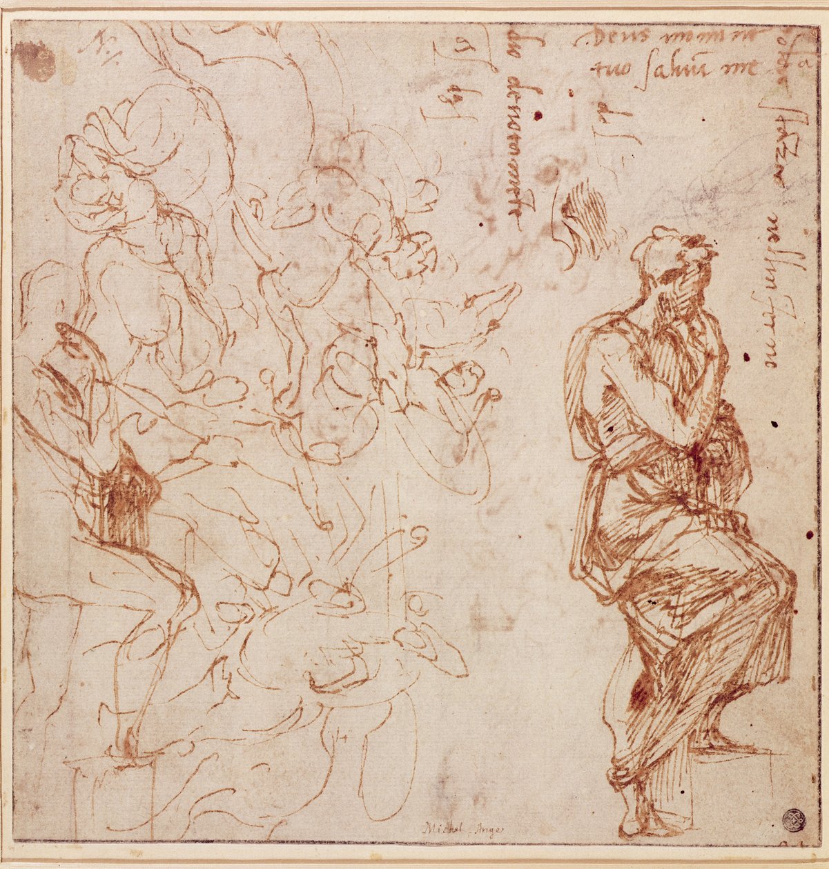 Bir Kadın İçin Figür Çalışmaları (kağıt üzerine kahverengi mürekkep) by Michelangelo Buonarroti