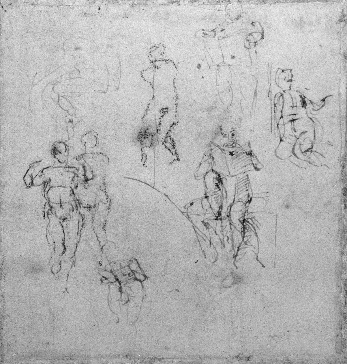 Sistine Şapeli Tavanındaki Lunettes için figür çalışmaları, c.1511 (kağıt üzerine kalem ve siyah tebeşir) by Michelangelo Buonarroti