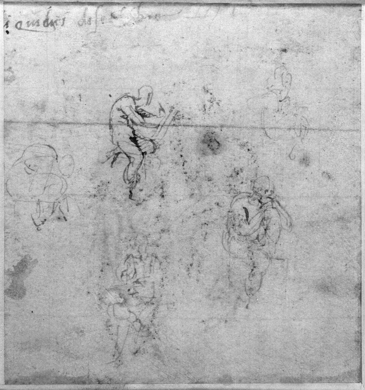 Sistene Şapeli Tavanındaki Lunettes için figür çalışmaları, c.1511 (kağıt üzerine kalem ve siyah tebeşir) by Michelangelo Buonarroti