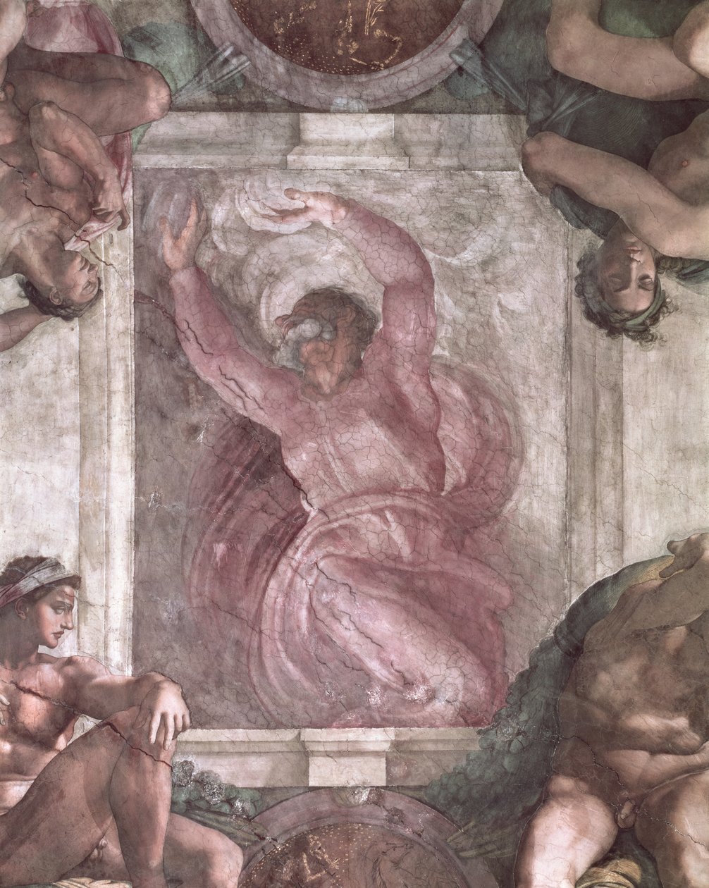 Karanlıktan Işığı Bölen Tanrı, Sistine Şapeli Tavanından, 1508-12 (restorasyon öncesi) by Michelangelo Buonarroti
