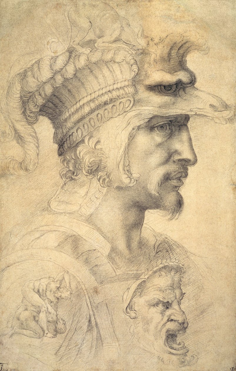 İdeal bir savaşçı kafası (kağıt üzerinde siyah tebeşir) by Michelangelo Buonarroti