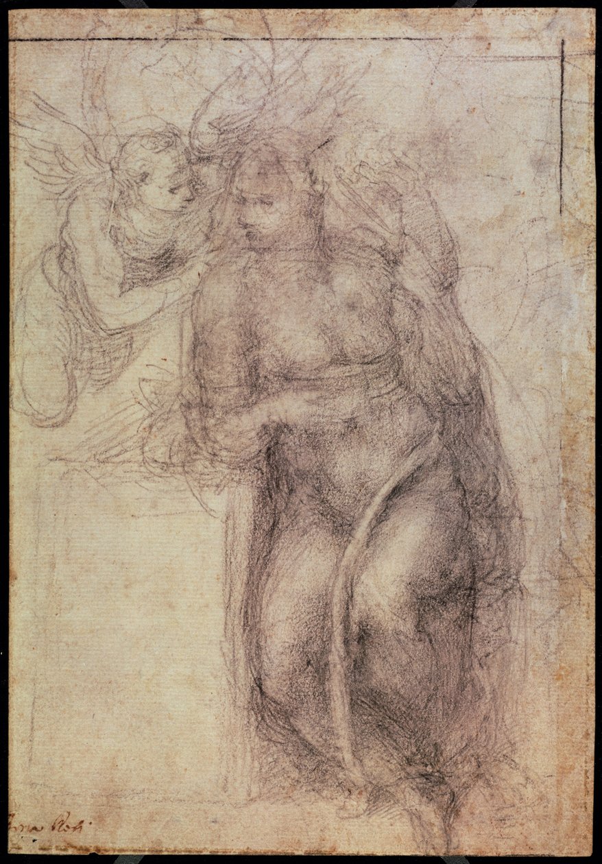 Inv.1895-9-15-516.recto (w.72) Müjde için Çalışma (kağıt üzerinde siyah tebeşir), 1547 by Michelangelo Buonarroti
