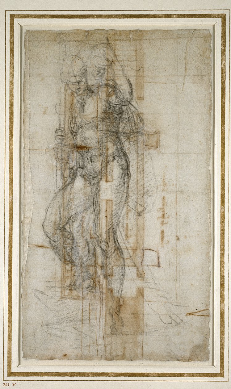 San Lorenzo için Bir Kalıntı Sahnesi Planı, 1532 (kağıt üzerinde tebeşir) by Michelangelo Buonarroti