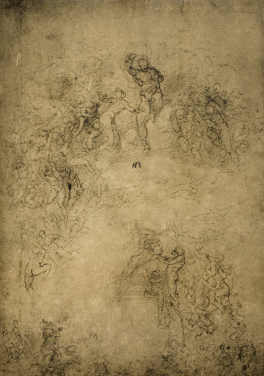 Preparatory sketch for the Last Judgment in the Sistine Chapel; drawing by Michelangelo. Casa Buonarroti, Florence by Michelangelo Buonarroti