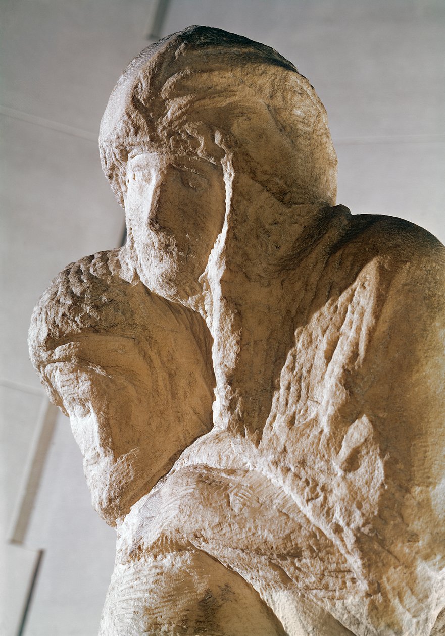 Rondanini Pieta, İsa ve Meryem mermerinin başlarının detayı by Michelangelo Buonarroti