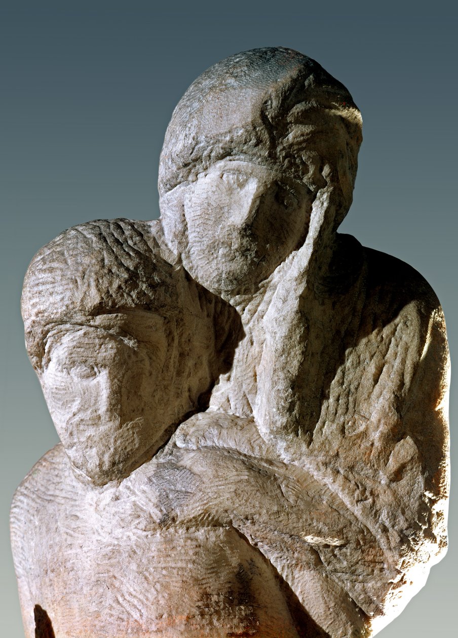 Rondanini Pieta, İsa ve Meryem mermerinin başlarının detayı by Michelangelo Buonarroti