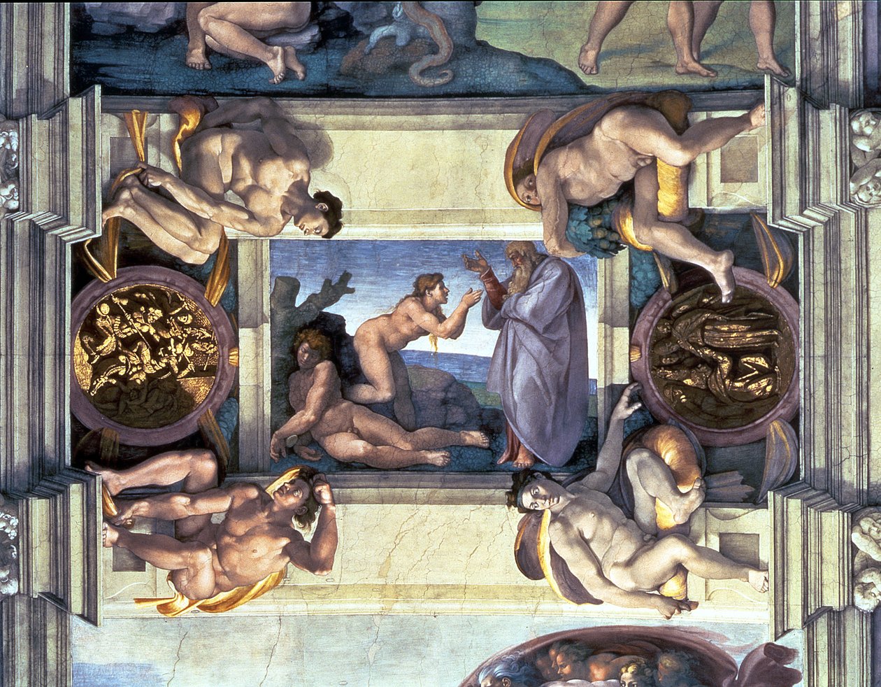 Sistine Şapeli Tavanı: Dört Ignudi ile Havva