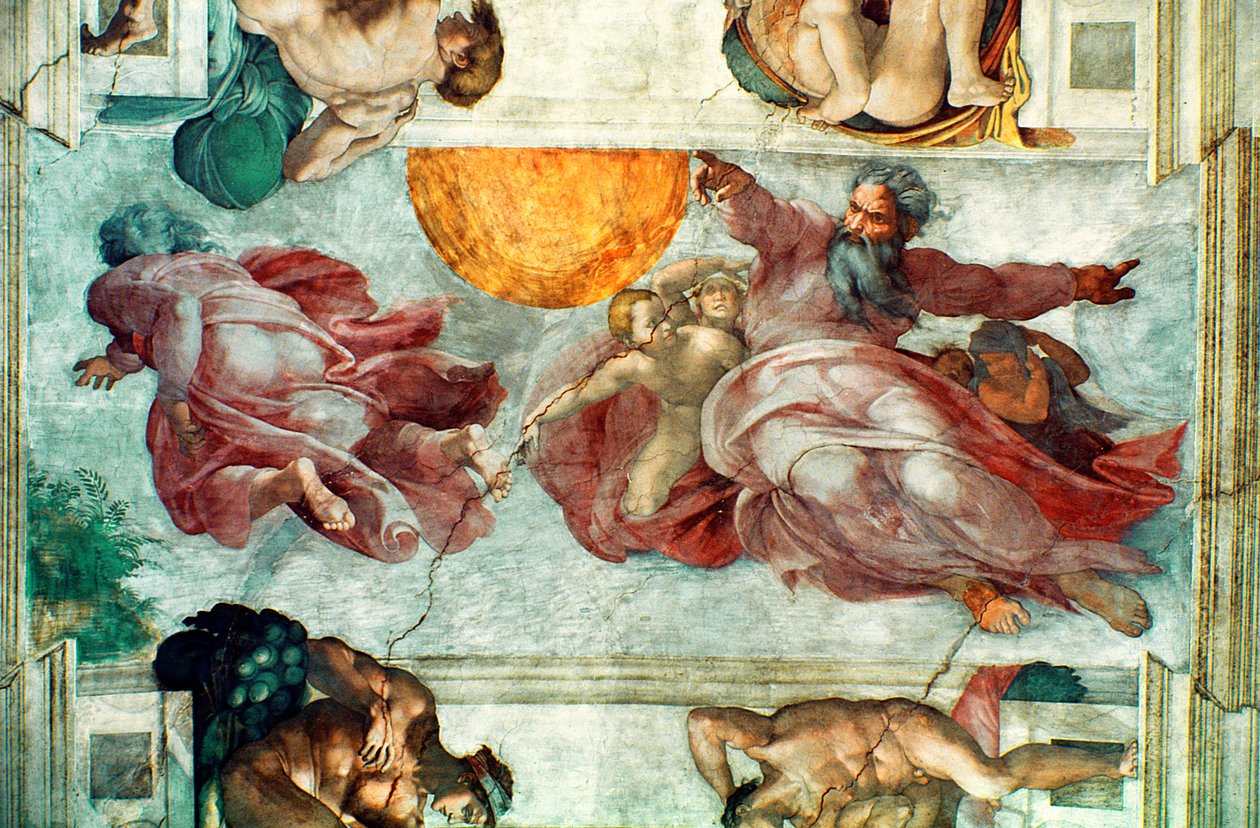 Sistine Chapel Ceiling: Creation of the Sun and Moon, 1508-12  by Michelangelo Buonarroti