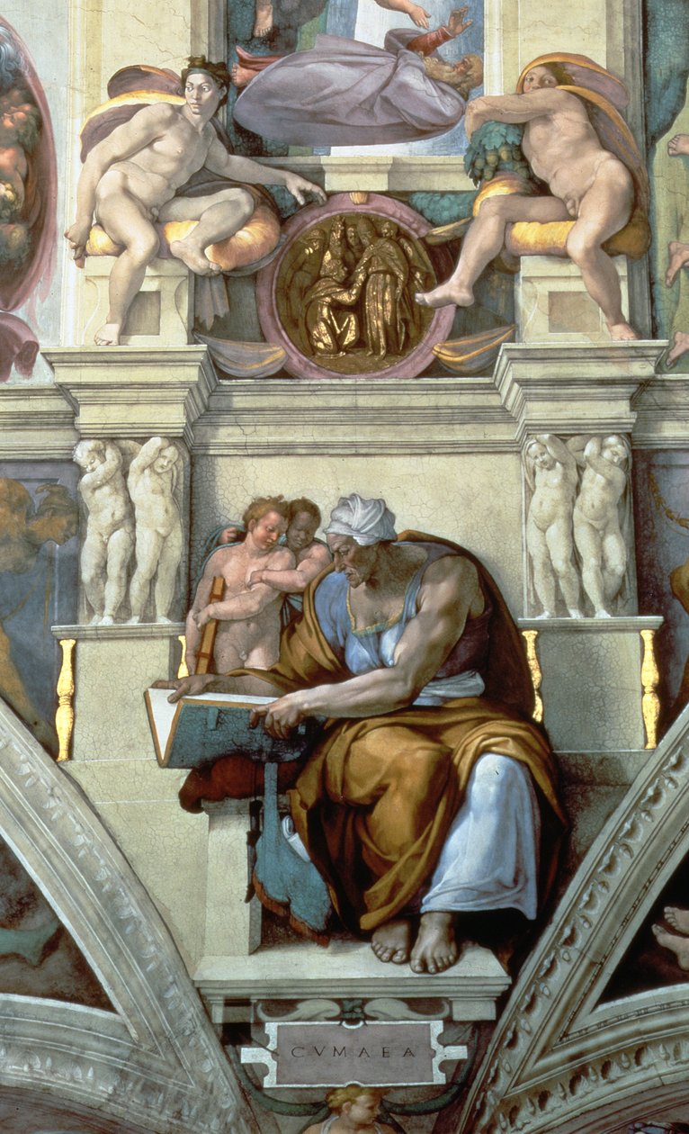 Sistine Şapeli Tavanı: Cumaean Sibyl, 1510 fresk sonrası restorasyon detayı 76588 by Michelangelo Buonarroti