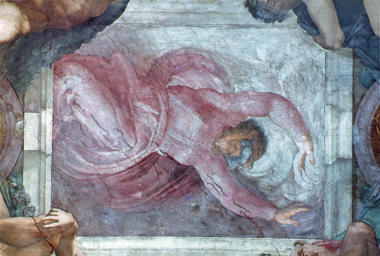 Sistine Şapeli Tavanı: Işığı Karanlıktan Ayıran Tanrı (restorasyon öncesi) by Michelangelo Buonarroti