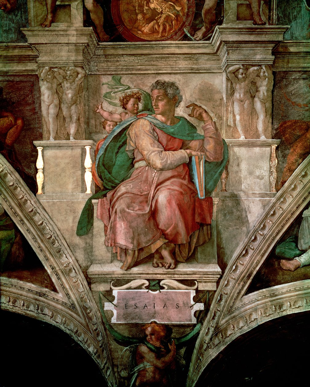 Sistine Şapeli Tavanı: Peygamber Yeşaya (restorasyon öncesi) by Michelangelo Buonarroti