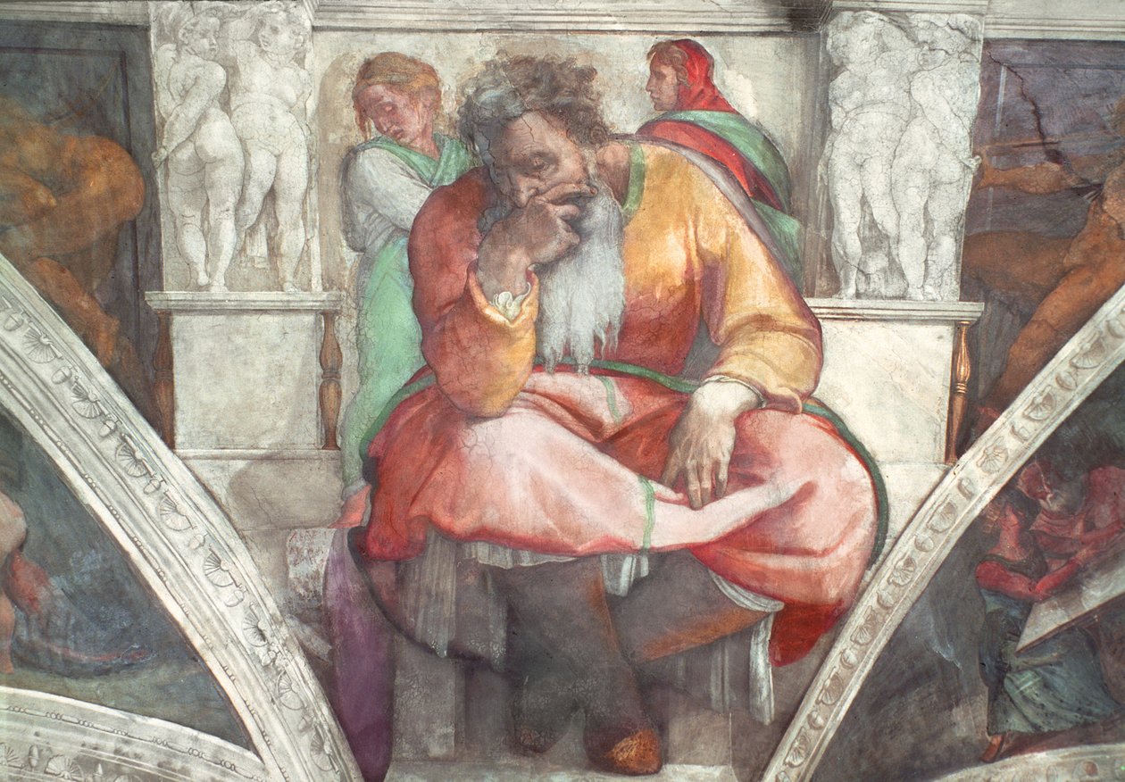 Sistine Şapeli Tavanı: Peygamber Yeremya (restorasyon öncesi) by Michelangelo Buonarroti