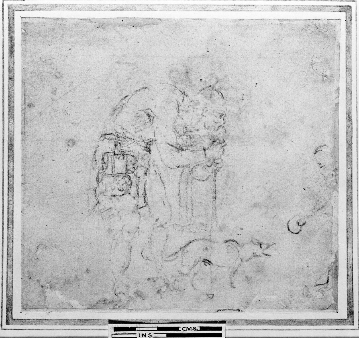 Bir figür ve bir köpekle çizin (kağıt üzerinde karakalem) by Michelangelo Buonarroti