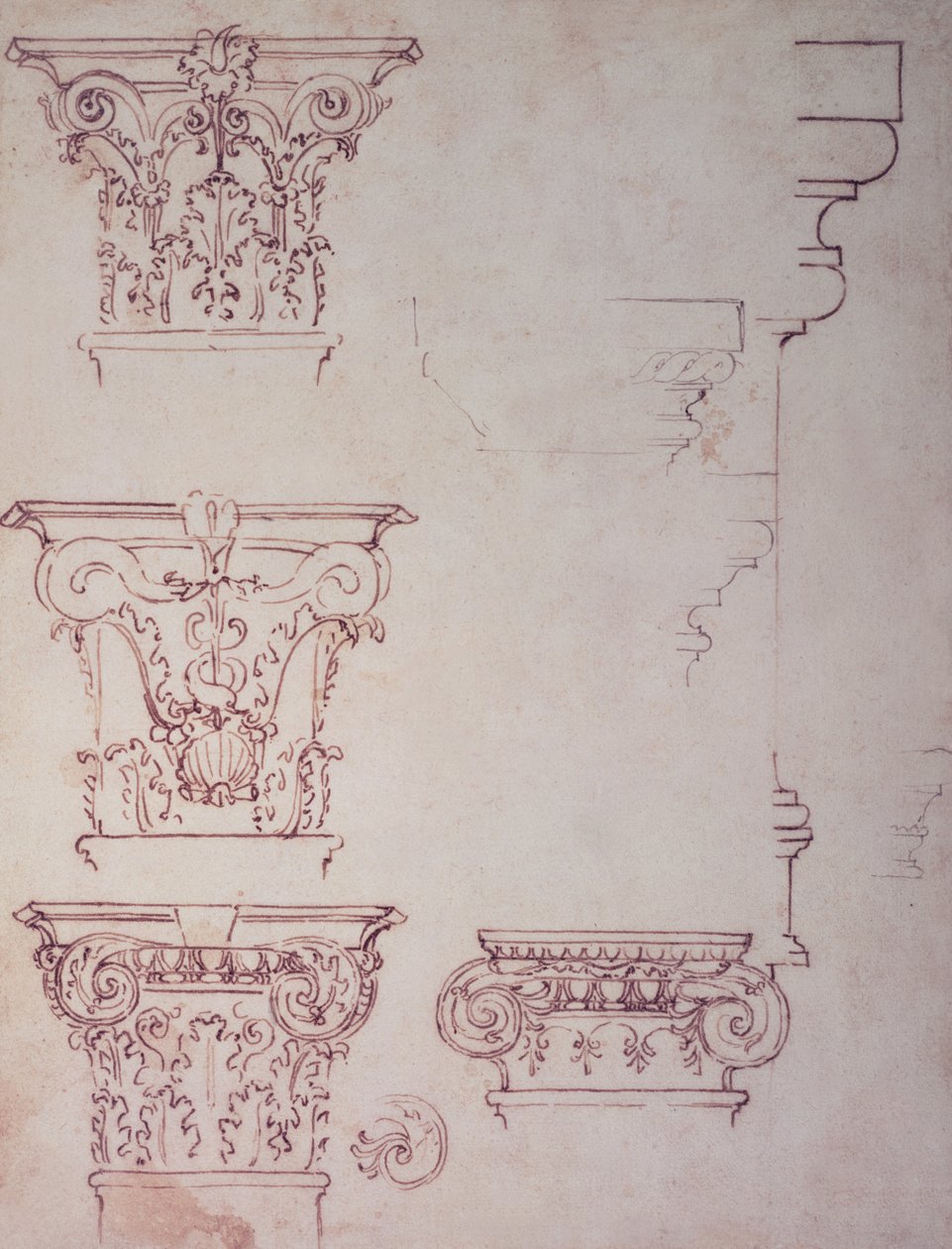 Sermaye için Çalışmalar (kahverengi mürekkep) by Michelangelo Buonarroti