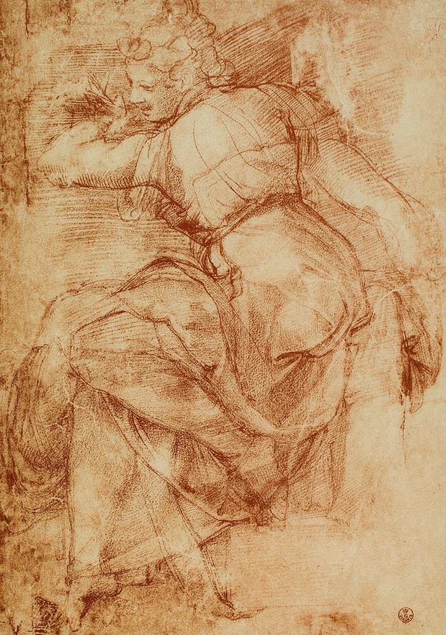 Study for the Libyan Sibyl on the vault of the Sistine Chapel, Michelangelo. Gabinetto dei Disegni e delle Stampe, Uffizi, Florence by Michelangelo Buonarroti