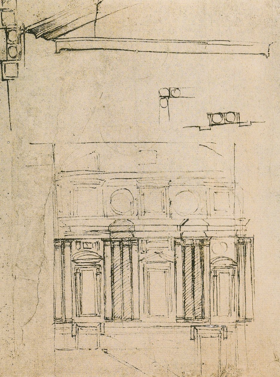 Study for the facing of the ricetto of the Laurentian Library, drawing by Michelangelo. Casa Buonarroti, Florence by Michelangelo Buonarroti