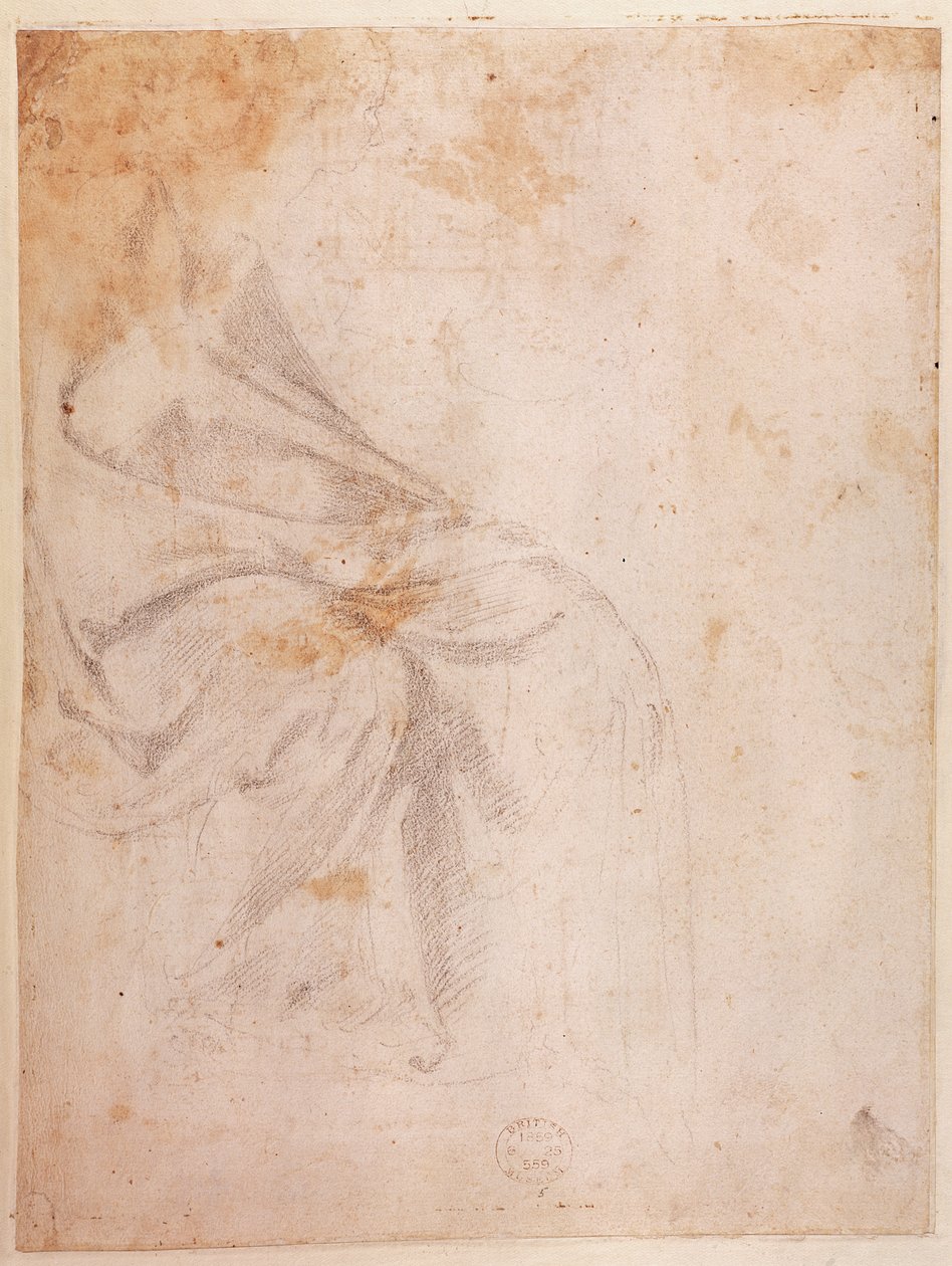 Kwiga Drapery (chalk yumukara kumpapuro) c.1516 (verso) (kuri recto reba 191775) by Michelangelo Buonarroti