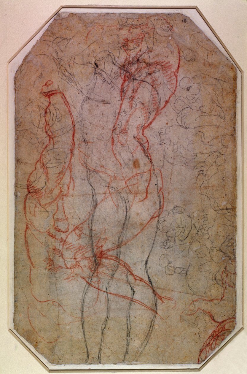 Study of Figures and the Creation of Adam (pencil und red chalk on paper) (verso) by Michelangelo Buonarroti