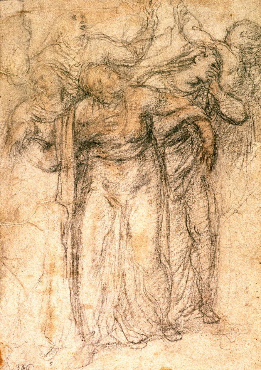 Yaslı Kadınlar Çalışması (kağıt üzerinde kömür) (rekto) by Michelangelo Buonarroti