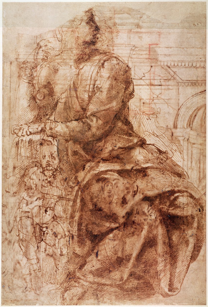 Sibyl Çalışması (kağıt üzerine mürekkep) by Michelangelo Buonarroti
