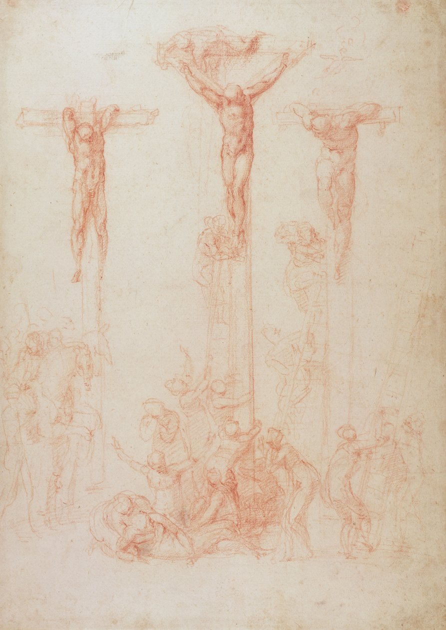 Üç Haç Çalışması (kağıt üzerinde kırmızı tebeşir) by Michelangelo Buonarroti