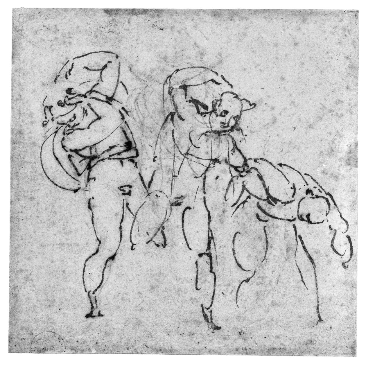 Üç Şekil Çalışması, c.1517-20 (beyaz olmayan kağıt üzerinde kurşun kalem ve kahverengi mürekkep) by Michelangelo Buonarroti